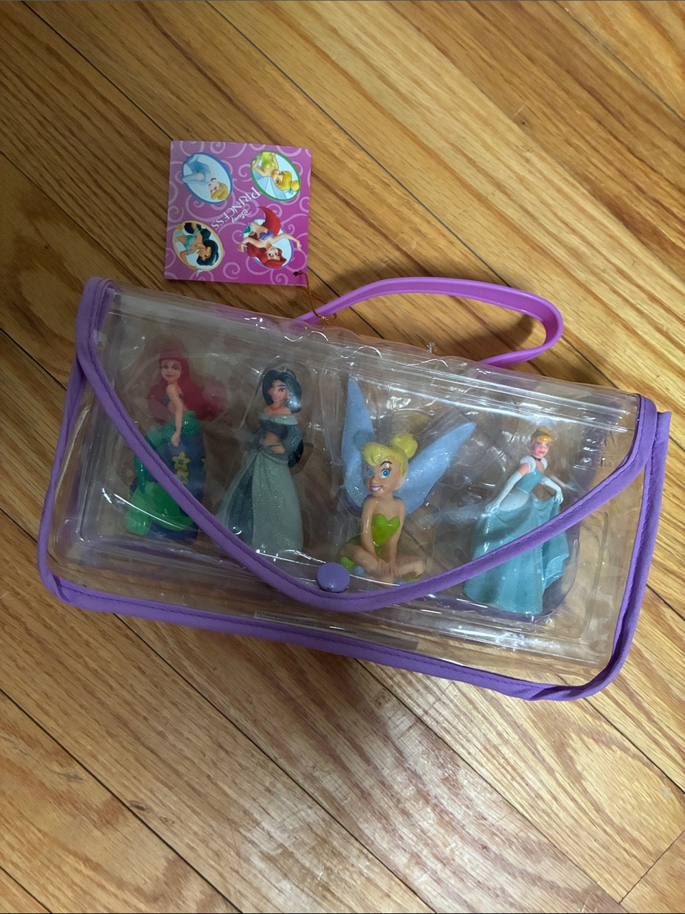 Disney Purple Trim Clear Carry Case with Multicolor Princess & Fairy Figures